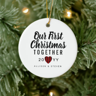 Eerste Kerstmis met Buffalo Pset Heart Names Keramisch Ornament