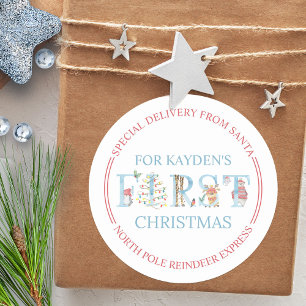 Eerste Kerstmis met de speciale bezorgingsbrief No Ronde Sticker