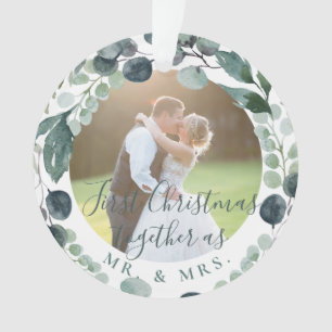 Eerste Kerstmis met foto Mr en Mrs newlyweds Ornament