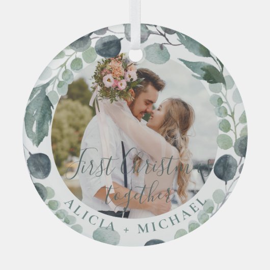 Eerste Kerstmis met foto's Glas Ornament (Voorkant)