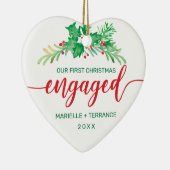 Eerste Kerstmis met Holly Red Script-foto Keramisch Ornament (Rechts)