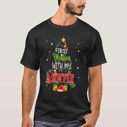 Eerste Kerstmis met mijn tante Xmas Tree Light Fam T-shirt (Voorkant)