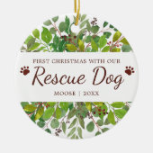 Eerste Kerstmis met onze reddingshond op maat Keramisch Ornament (Voorkant)