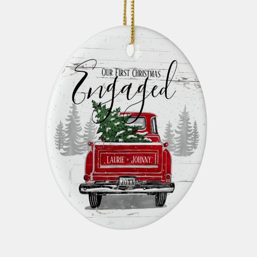 Eerste Kerstmis met Red Truck Foto Keramisch Ornament (Rechts)