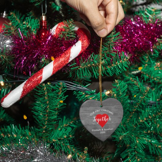 Eerste Kerstmis met Rustic Wood Keramisch Ornament