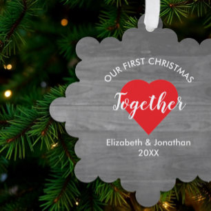 Eerste Kerstmis met Rustic Wood Ornament Kaart