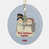 Eerste Kerstmis met Sneeuwpaar Keramisch Ornament (Links)