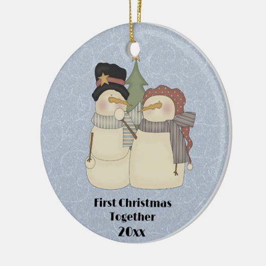 Eerste Kerstmis met Sneeuwpaar Keramisch Ornament (Links)