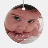 eerste kerstmis modern wit handschrift keramisch ornament (Achterkant)