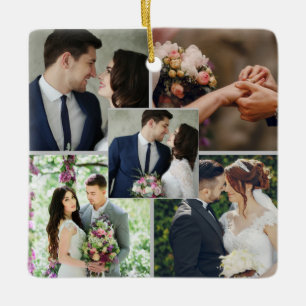 Eerste Kerstmis Monogram Mr. Mrs. Fotocollage Keramisch Ornament