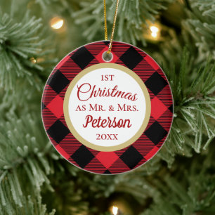Eerste Kerstmis Mr. en Mrs Buffalo Play Keramisch Ornament