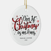 Eerste Kerstmis Mr. en Mrs Buffalo Print Keramisch Ornament (Rechts)