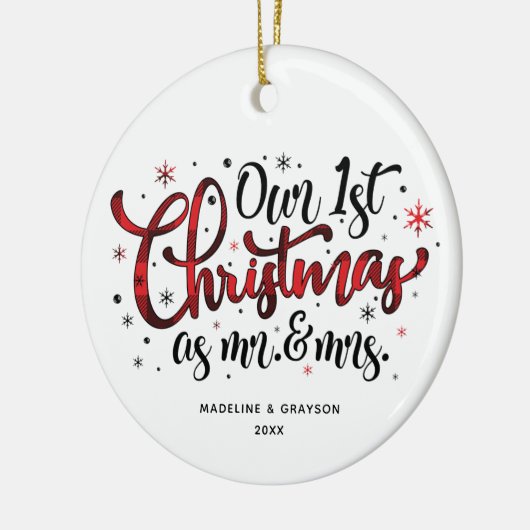 Eerste Kerstmis Mr. en Mrs Buffalo Print Keramisch Ornament (Links)