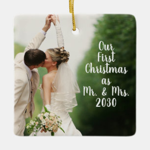 Eerste Kerstmis Mr. en Mrs Custom Wedding Foto Keramisch Ornament