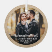 Eerste Kerstmis: Mr. en Mrs. Photo Glass Ornament (Achterkant)