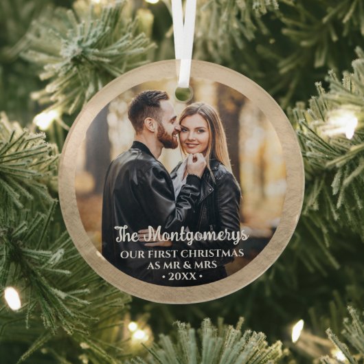 Eerste Kerstmis: Mr. en Mrs. Photo Glass Ornament (Insitu)