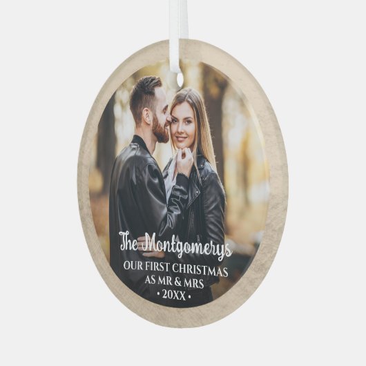 Eerste Kerstmis: Mr. en Mrs. Photo Glass Ornament (Voorkant links)