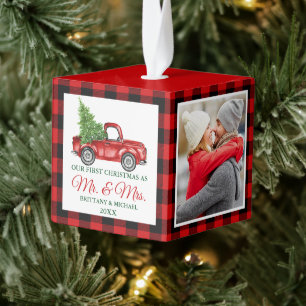 Eerste Kerstmis: Mr. en Mrs. Red Truck Pset. Kubus Ornament