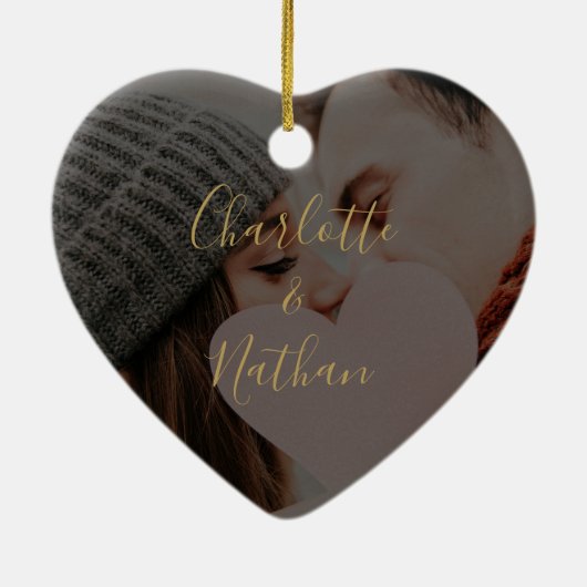 Eerste Kerstmis, Mr. Gold Signature Script Photo Keramisch Ornament (Achterkant)