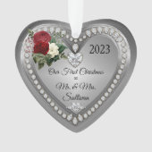 Eerste Kerstmis Mr. | Mevrouw Silver Diamonds Keep Ornament (voorkant)