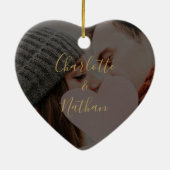 Eerste kerstmis Mr Mrs Goud handtekening script fo Keramisch Ornament (Achterkant)