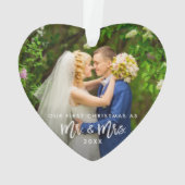 Eerste Kerstmis Mr. & Mrs Photo Brush Script Ornament (achterkant)