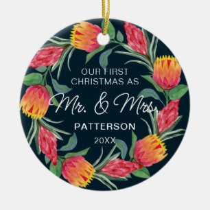 Eerste Kerstmis Mr & Mrs Tropical Floral Foto Keramisch Ornament