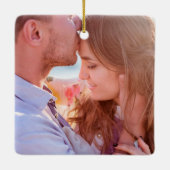 Eerste Kerstmis: Mr & Mrs Tropical Hearts Keramisch Ornament (Achterkant)