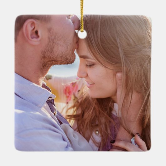 Eerste Kerstmis: Mr & Mrs Tropical Hearts Keramisch Ornament (Achterkant)