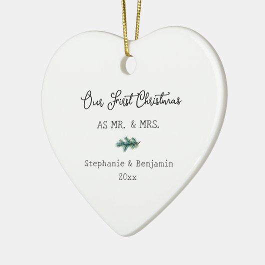 Eerste Kerstmis Mr. Mrs. Winter Branch Eenvoudige Keramisch Ornament (Links)