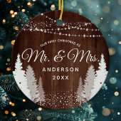 Eerste Kerstmis: Mrs Wood Winter String Lights Keramisch Ornament