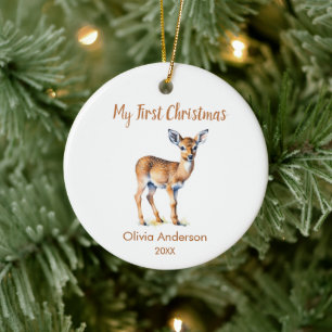 Eerste Kerstmis natuurlijke rendieren Foto Keramisch Ornament