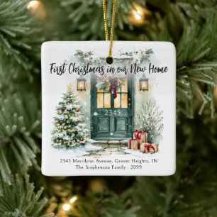 Eerste kerstmis Nieuw huisadres Watercolor deur Keramisch Ornament