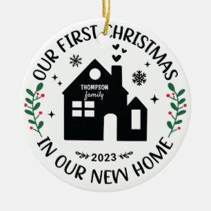 Eerste Kerstmis Nieuwe Huis Familienaam Keramisch Ornament