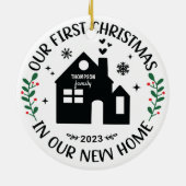Eerste Kerstmis Nieuwe Huis Familienaam Keramisch Ornament (Achterkant)