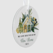 Eerste Kerstmis Nieuwe Huis Waterverf Groen Ornament (voorkant)