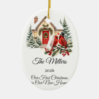 Eerste kerstmis nieuwe thuis cottage gepersonalise keramisch ornament