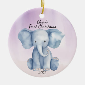 Eerste Kerstmis Olifant Roze Gepersonaliseerd Keramisch Ornament
