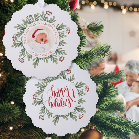 Eerste Kerstmis Oma Opa Foto Bessen Ornament Kaart