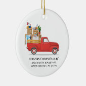 Eerste Kerstmis op New Home Red Loaded Truck Keramisch Ornament (Rechts)