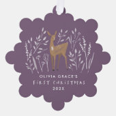Eerste Kerstmis paarse rendieren elegant 1 foto Ornament Kaart (Voorkant)
