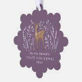 Eerste Kerstmis paarse rendieren elegant 1 foto Ornament Kaart (Links)