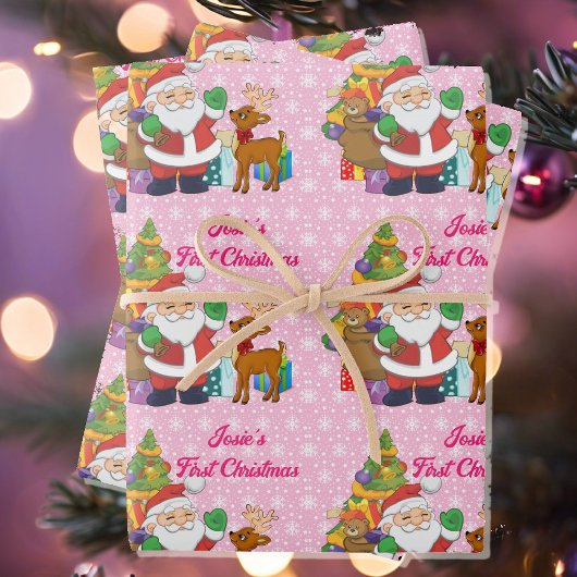 Eerste Kerstmis Personaliseer de naam van het kind Inpakpapier Vel