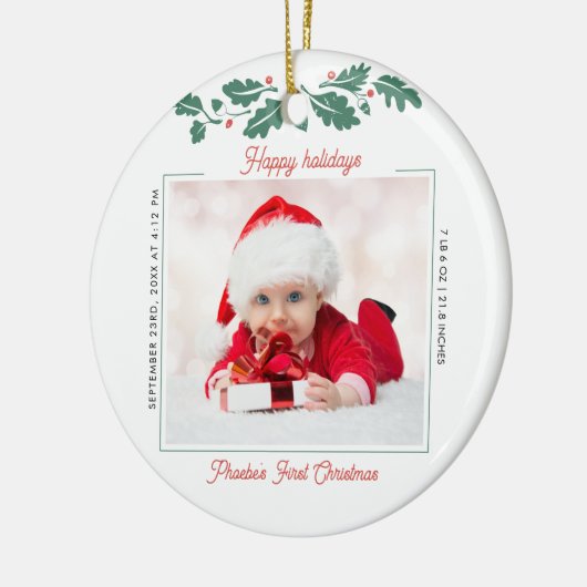 Eerste Kerstmis Prettige feestdagen Grootma Baby F Keramisch Ornament (Links)