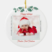 Eerste Kerstmis Prettige feestdagen Grootma Baby F Keramisch Ornament (Achterkant)