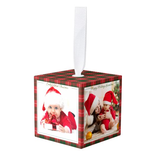 Eerste Kerstmis Prettige feestdagen Grootmafoto's Kubus Ornament (Voorkant hoekig)