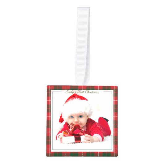 Eerste Kerstmis Prettige feestdagen Grootmafoto's Kubus Ornament (Voorkant)