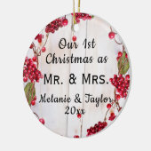 Eerste Kerstmis Rustic Mr & Mrs Foto Keramisch Ornament (Links)
