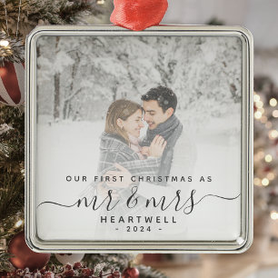 Eerste kerstmis samen aangepaste foto grijs schrif metalen ornament