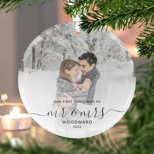 Eerste kerstmis samen aangepaste foto grijs script glas ornament